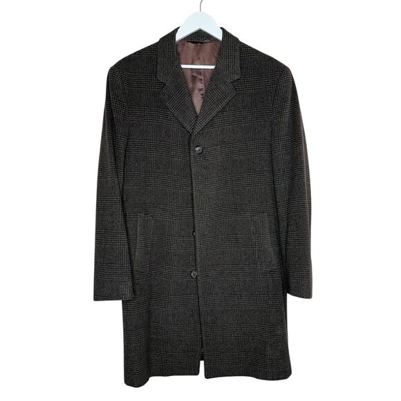IKE Behar 100% Wool Charcoal Espresso Plaid Made in Canada Men's Coat Size 42 R - Picture 1 of 10